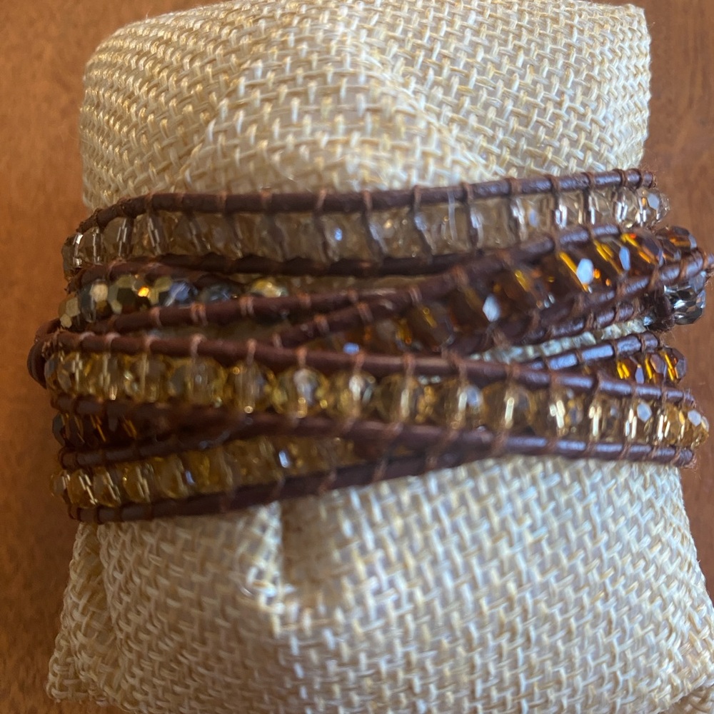 Victoria Emerson Brown and Gold Crystal Wrap Bracelet